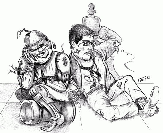 Schach-Karikatur Kramnik-Deep Fritz in Bahrain