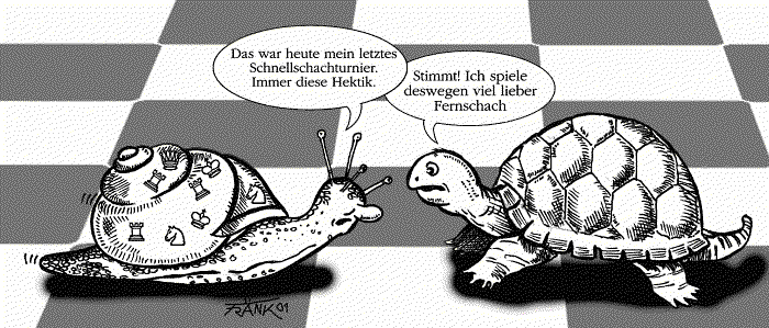 Schach-Karikatur: Schnellschach, Fernschach